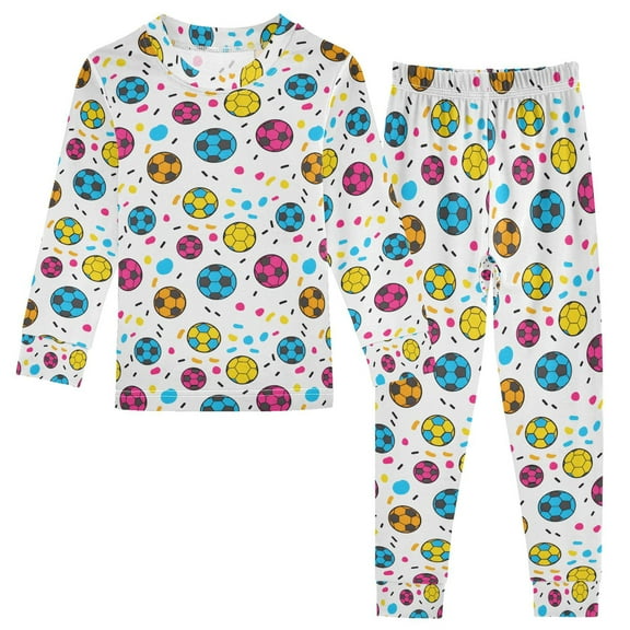 joogoo Cartoon Soccer Balls 2 Piece Long Sleeve Tee and Pants Cotton Pajama Set 5Y