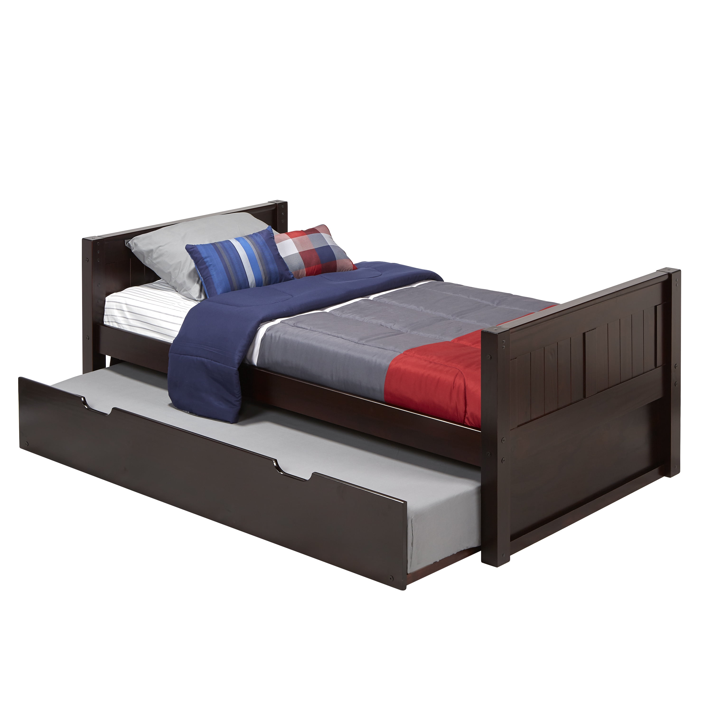 Camaflexi Twin Size Platform Bed with Twin Trundle - Panel Headboard ...