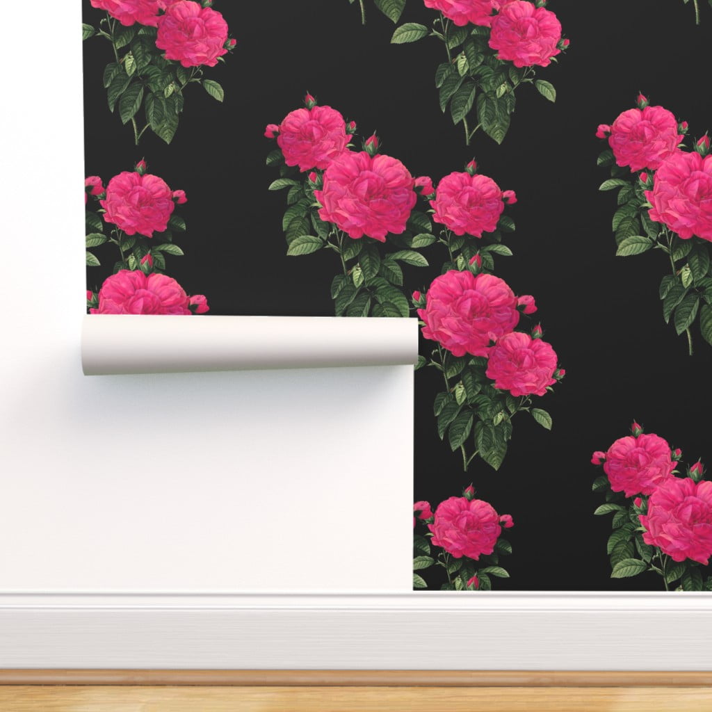 Peel & Stick Wallpaper Swatch - Rose Hot Pink Black Floral Roses