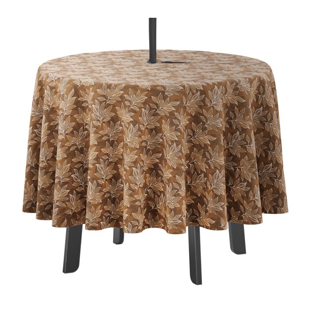 Vargottam Nappe Ronde Intérieure/extérieure 58 Pouces avec Trou pour Parasol et Fermeture Éclair - Nappe Imperméable pour Table de Jardin - Marron Clair