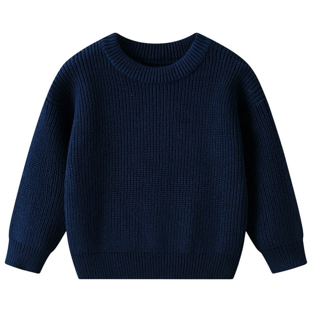 CAUYDY Tricot pour Enfants Col Rond Manches Longues Chandail-Over Automne Hiver (A01-Marine, 6-9 Mois)