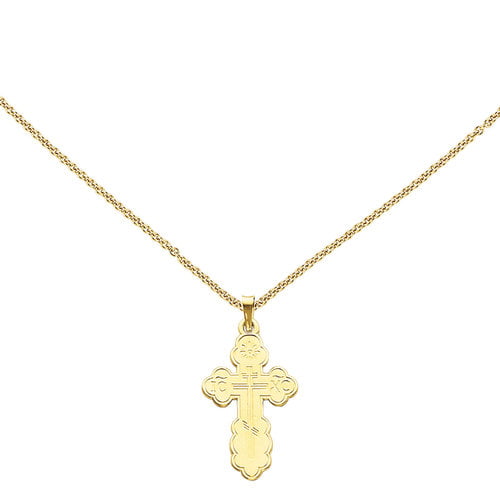 14k Two Tone Gold Textured Filigree Eastern Orthodox Cross 3D Jesus Crucifix Pendant Necklace