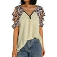 thumbnail image 1 of Qiylii Women T-shirt, Leopard Printed Pattern Short Sleeve V-neck Tops, 1 of 8