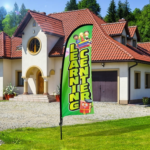 QSUM Learning Center Sign Feather Flag with Pole Kit,7FT Learning Center Advertising Flag, Learning Center Business Sign,Learning Center Windless Swooper Flag
