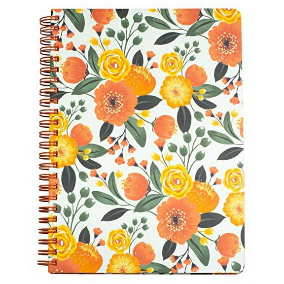 Steel Mill & Co Cute Floral Mini Spiral Notebook, 8.25" x 6.25" Journal with Durable Hardcover and 160 Lined Pages, Orange Floral