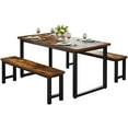 thumbnail image 2 of UHOMEPRO Kitchen Table Set with 2 Benches, 3 Piece Dining Room Sets, Modern Faux Wood Look Table Set with MDF Material and Metal Frame, Dining Table Set for Home, Brown, 2 of 8