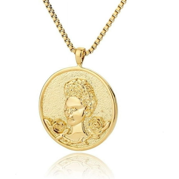 Medal Coin Hecate Kahlo Artist Necklace,Coin Gold Medallion Concept Necklace for Women
