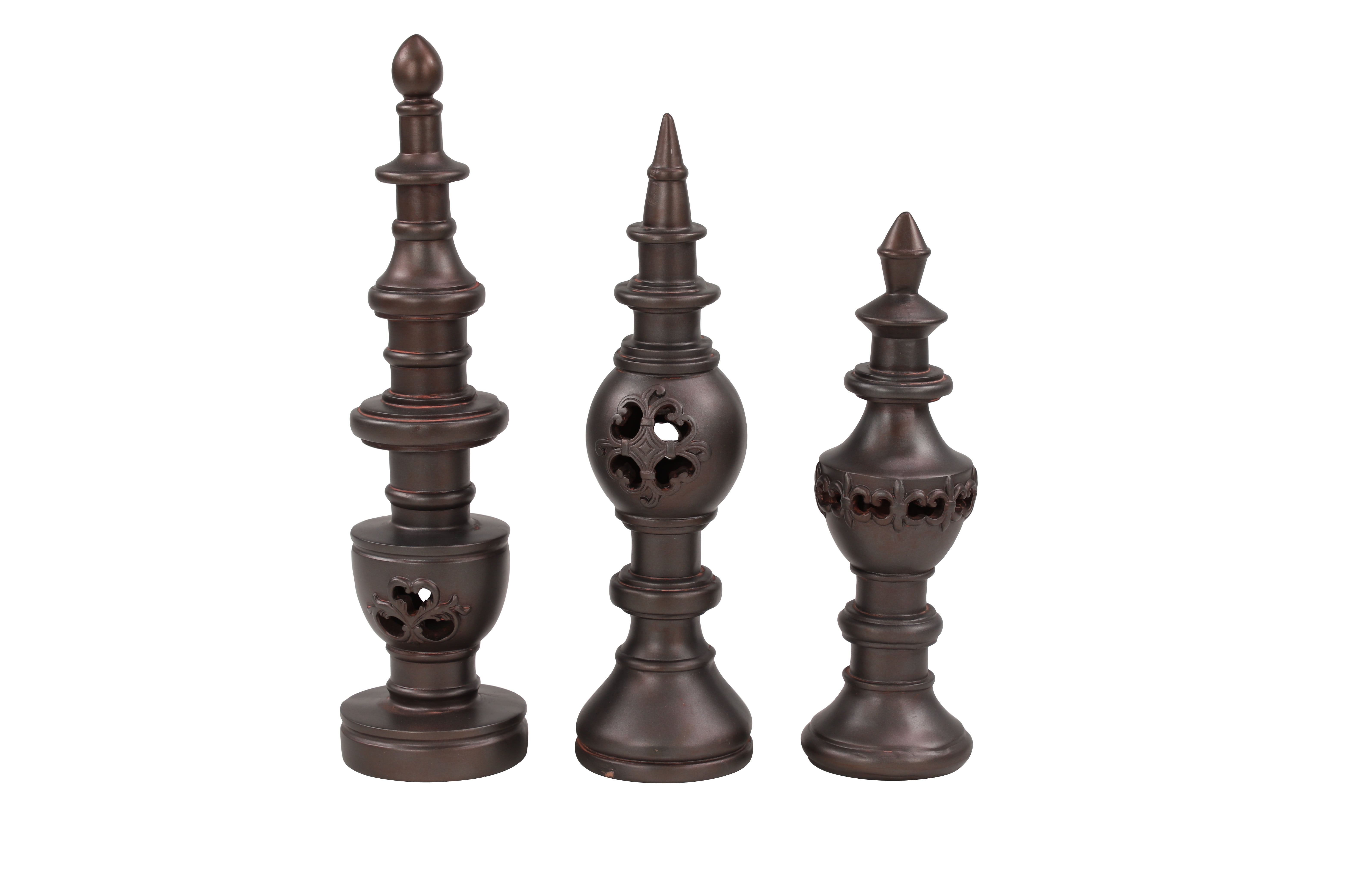 Decmode Tall Bronze Decorative Finials Shelf & Table Decor, Set of 3