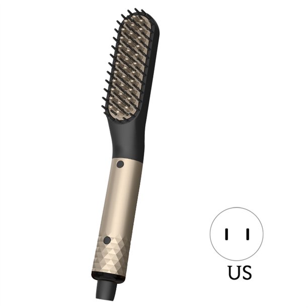 Worallymy Barba Cepillo Mini Cerámica Calentamiento rápido Plancha de pelo Anti-escaldado Hombres Herramienta de peinado eléctrica, Dorado, Enchufe de EE. UU. Worallymy JD735800158