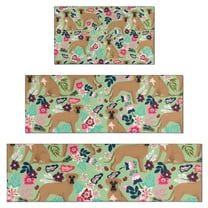 Boxer Dog and Flower Florals Kitchen Rugs Sets Of 3,Kitchen Runner Rugs Non Skid Washable,Decorative Kitchen Floor Mats for Kitchen,Sink,Laundry,17"x30"  17"x47"   17"x59"