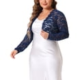 thumbnail image 4 of GRACE & GRANDEUR Women's Plus Size Sheer Floral Lace Shrug Open Front Crop Cardigan Navy Blue 4X, 4 of 5