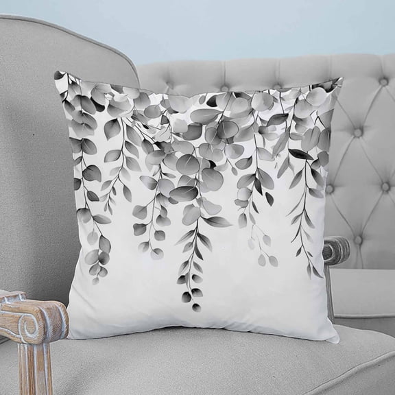 Grey Eucalyptus Throw Pillow Covers, Soft Pillowcases with Invisible Zipper, Botanical Leaves Aesthetics Flowers Decorative Square Pillow Cushion Covers for Living Room Couch Sofa Bed 24x24 Inches
