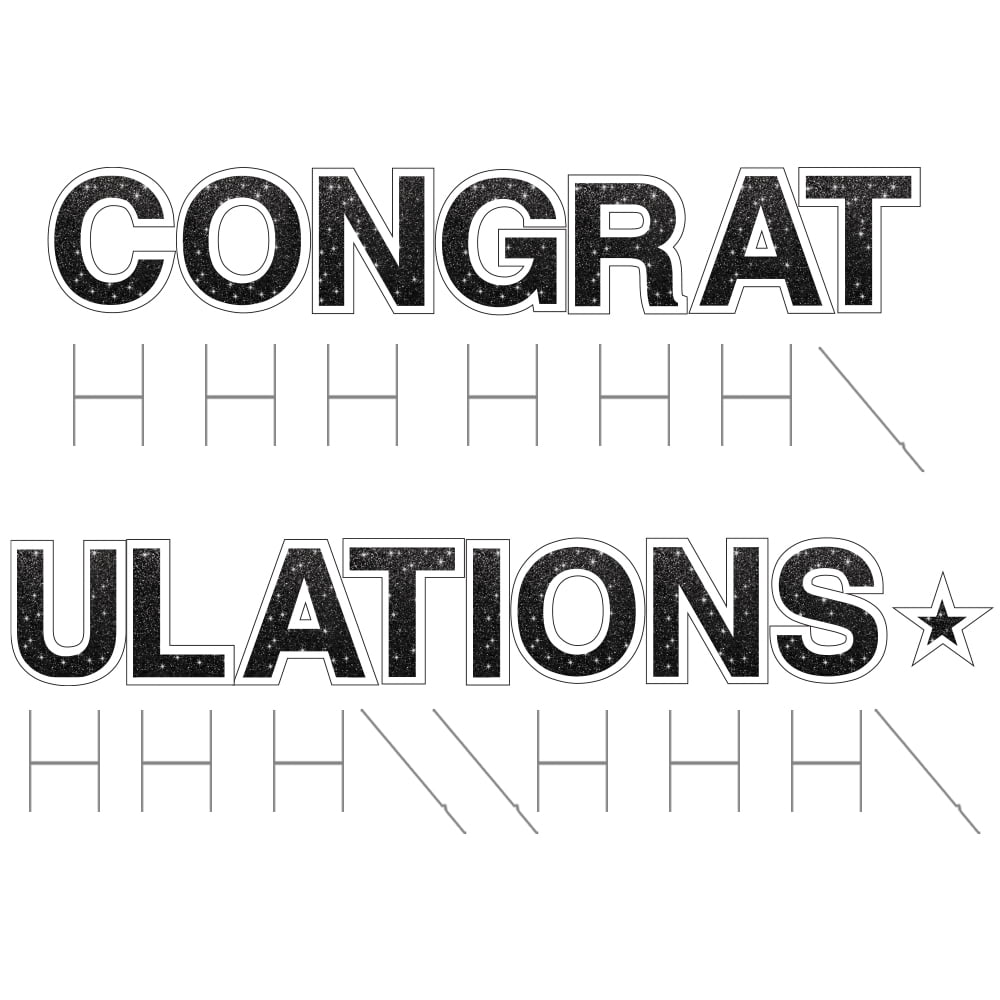Vispronet Congratulations Yard Sign with Stakes – Each Letter is 18in Tall – Weather-Resistant Signs and Steel Stakes – Yard Decorations for Special Occasions (Faux Glitter Black)