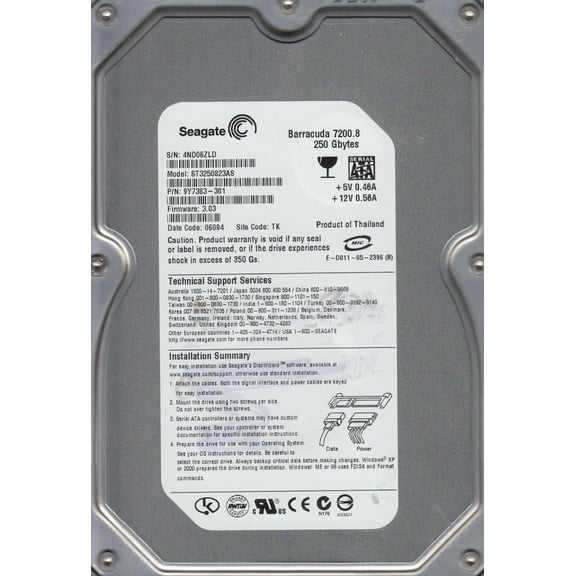 ST3250823AS, 4ND, TK, PN 9Y7383-301, FW 3.03, Seagate 250GB SATA 3.5 Hard Drive