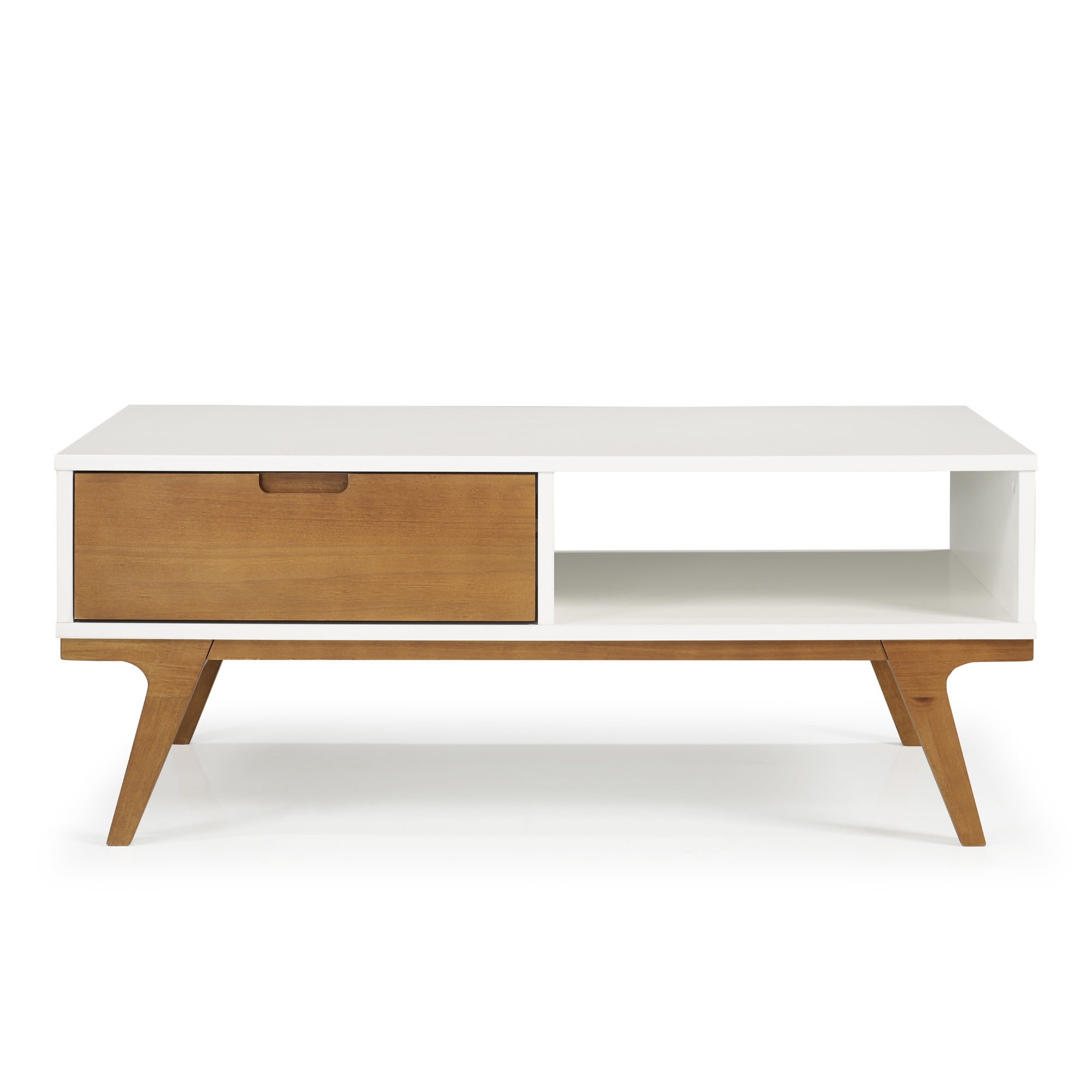 Mid Century White and Caramel Solid Wood Coffee Table by Manor Park