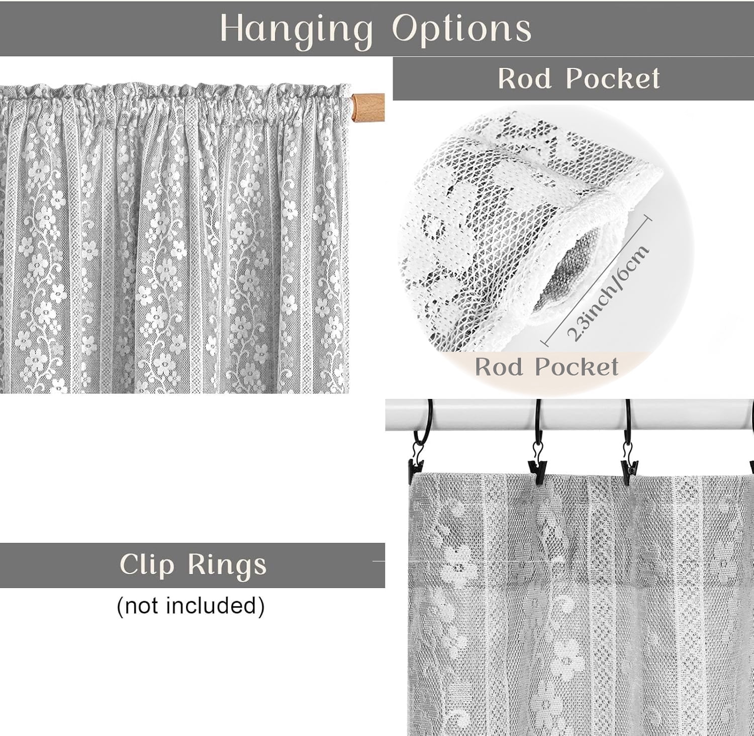 Alishomtll Grey Linen Curtains with Lace Sheer 84 Inches Long, Double Layer Light Filtering Window Drapes for Bedroom Living Room,W52 X L84,2 Panels