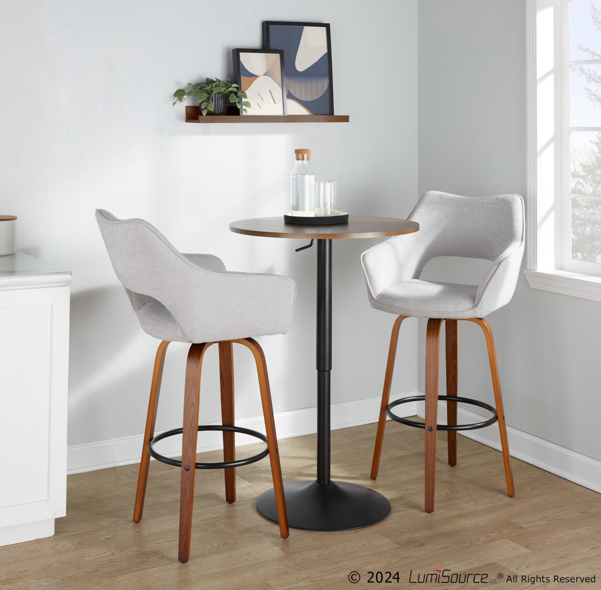 Mustang 30" Fixed-Height Barstool Set of 2, Bar Stools Swivel, Bar Chairs, Swivel Bar Stools Set of 2 with Back, Bar Stools for Kitchen Island (Grey Fabric)