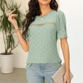 thumbnail image 2 of Olyvenn Womens Eyelet T-Shirt Solid Color Short Sleeve Crew Neck Hollowing Out Design Sexy Elegant Ladies T Shirt Green M, 2 of 5