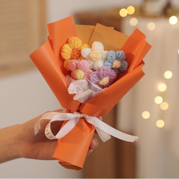 Valentine's Day Creative Knitted Flower Ponds, Songhua Flower Bundles, Wool Bouquet Flower Decorations, Gifts - orange