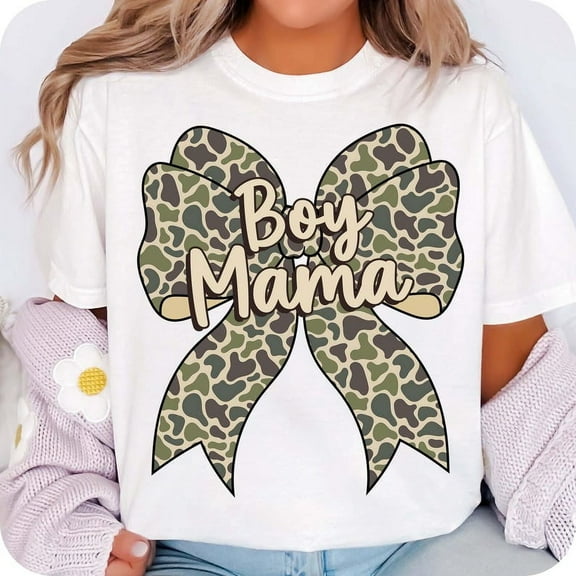 Boy Mama Camo Coquette Bow T-Shirt, Boy Mama Tee, Camo Coquette Shirt, Mom of Boys T-Shirt, Mothers Tee, Mama Camo Bow Shirt
