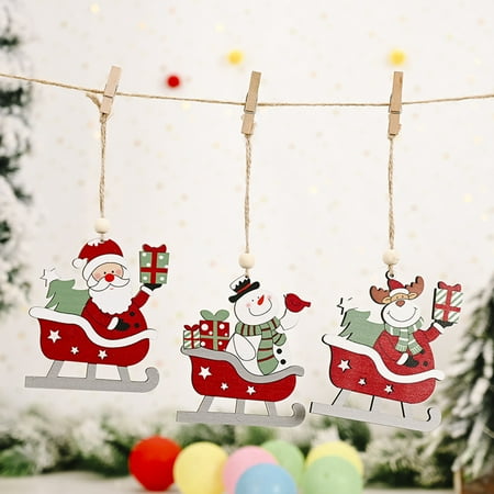 

Gwong Wooden Ski Car Cartoon Santa Claus Hanging Pendant for Christmas Decoration