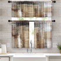 Brown Kitchen Window Curtains Valance and Tier Set 36 Inch, Grey Beige Modern Rod Pocket Short Tier Curtain, Abstract Art Small Cafe Drapes for Kitchen Decor