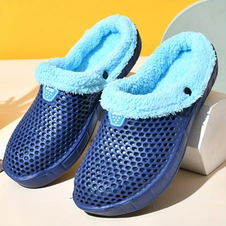 

Men s Stylish Clogs Slip-on Casual Cotton Slippers Soft-soled Walking Shoes With Furry Lining Outdoor Garden Shoes For Autumn And Winter