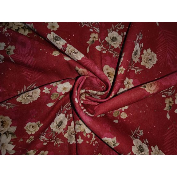 100% linen Floral digital print fabric 44" wide available in two colors burgundy and green[13051/53]
