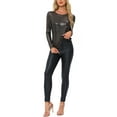 thumbnail image 2 of INSPIRE CHIC Women's Shiny Top Long Sleeve Round Neck Regular Fit Sparkly Evening Blouse L Dark Silver, 2 of 6