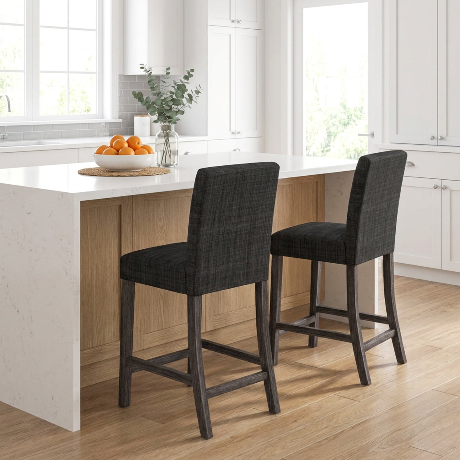 Furnibear Counter Height Bar Stools Set of 2 with Back and Footrest for Kitchen Island Counter Bar Pub Dining Home, Gray