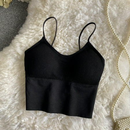 Backless crop tops spaghetti strap tanke top women built in bra off shoulder solid color camisole sleeveless slim fit camis ins
