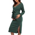 thumbnail image 4 of Ecavus Maternity Dress Slit Maxi Long Batwing Sleeves Breastfeeding Nursing Dress for Baby Shower Photoshoot Winter, 4 of 6