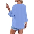thumbnail image 5 of Endives Women's Button Down Shirts 3/4 Length Sleeve Tops V Neck Blouses Loose Fit Summer Outfits, 5 of 6