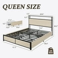 thumbnail image 7 of Queen Bed Frame with 2-Tier Headboard, Metal Support, USB Port & LED Light, 4 Storage Drawers, Begie, 7 of 7