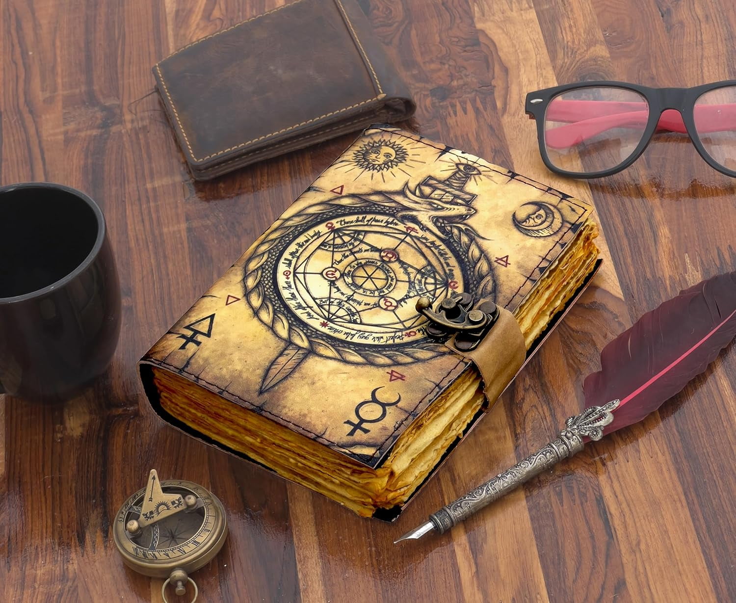 Blank Spell Book of Shadows Journal Witchcraft Supplies Witch Spell for Men & Women 200 Pages with Lock Clasp Vintage Handmade Deckle Edge Paper, Leather Sketchbook, Drawing Journal, Leather Journal,