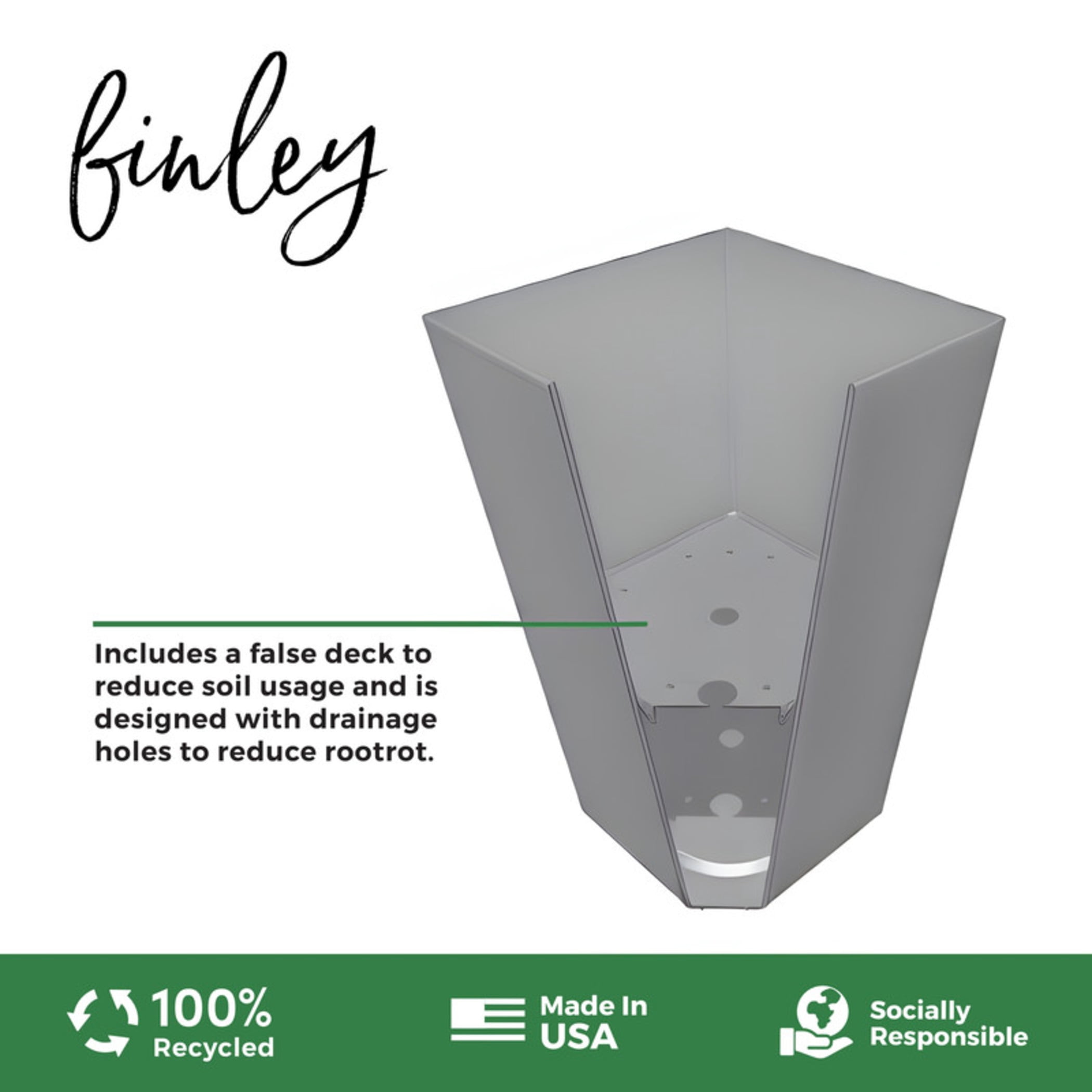 Bloem Finley 25" Tall Tapered Recycled Plastic Planter, Indoor/Outdoor, White