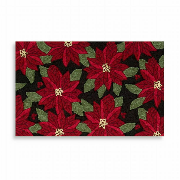 Winter Wonderland Hooked Christmas Poinsettia Throw Rug Accent Mat 20x30 Holiday