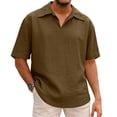 thumbnail image 3 of TAGOLD Mens Summer Short Sleeve V-Neck Blouses & Shirts Slub Linen Casual Fashion Top, 3 of 5