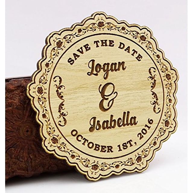 Custom Engraved Wooden Magnet Personalized Gift 50 Rustic Wedding Save the Date Wooden Magnet