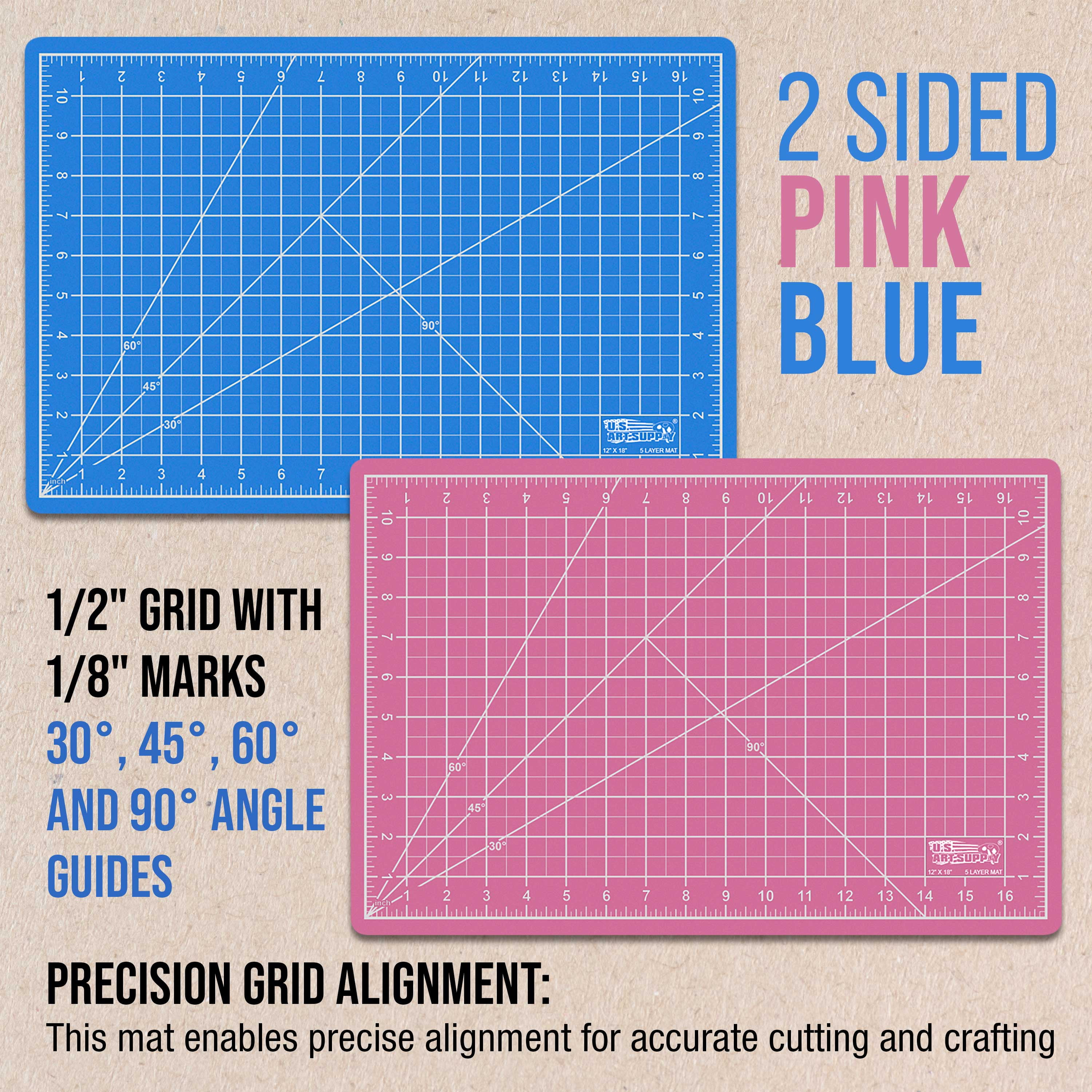 U.S. Art Supply 9" x 12" Self-Healing Cutting Mat 5-Ply - Double-Sided Pink/Blue Craft Mat, Non-Slip Cutting Mats for Crafts, Sewing, Quilting, Scrapbooking