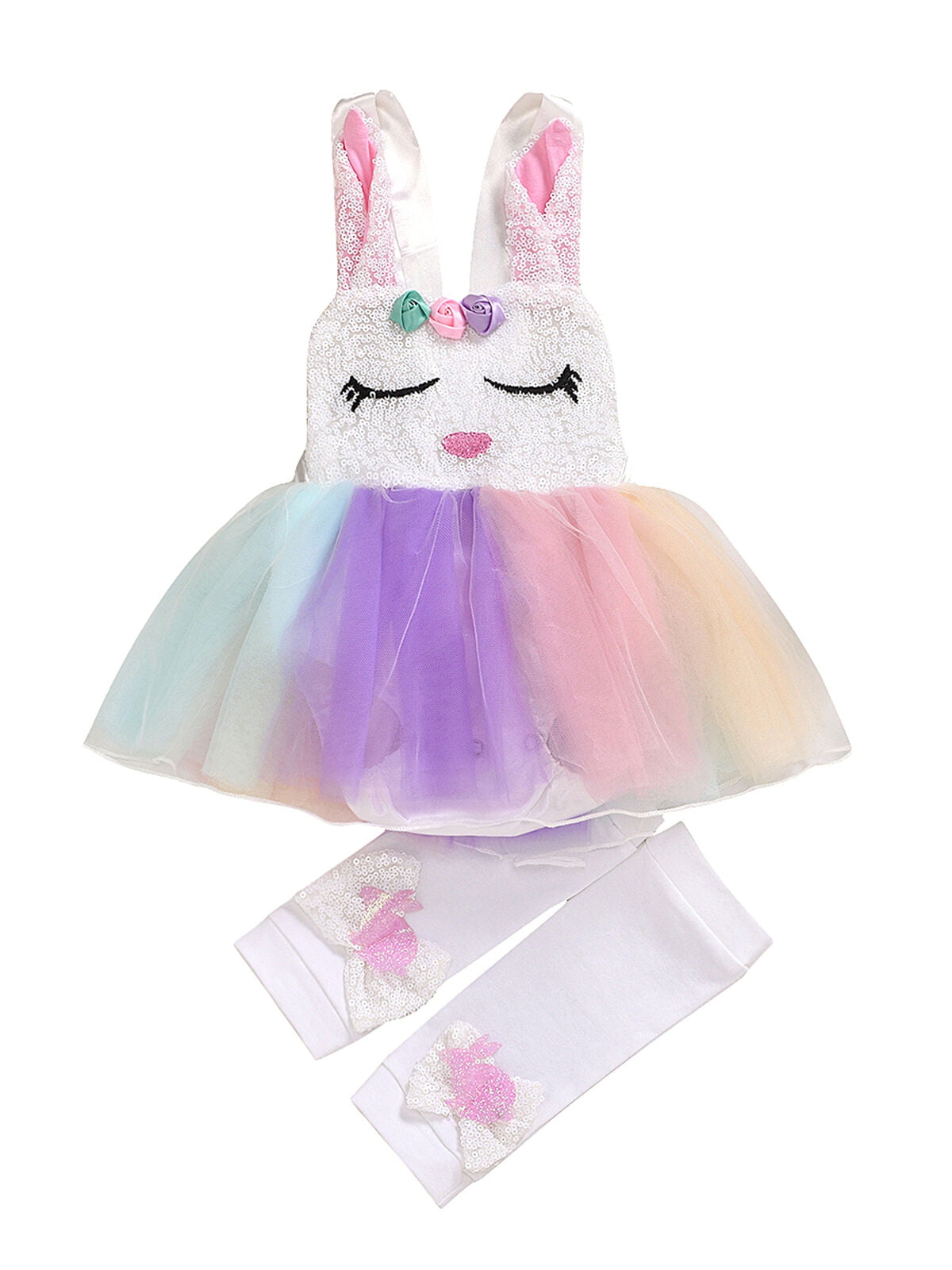 Baby Girl Easter Outfits Toddler Girls Tulle Skirt Short Sleeve Rabbit Romper Tops Lace Tutu Skirt Outfit