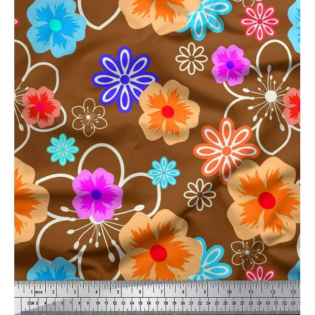 Soimoi polyester Crepe Fabric Artistic Floral Print Fabric by the Yard 52 Inch Wide