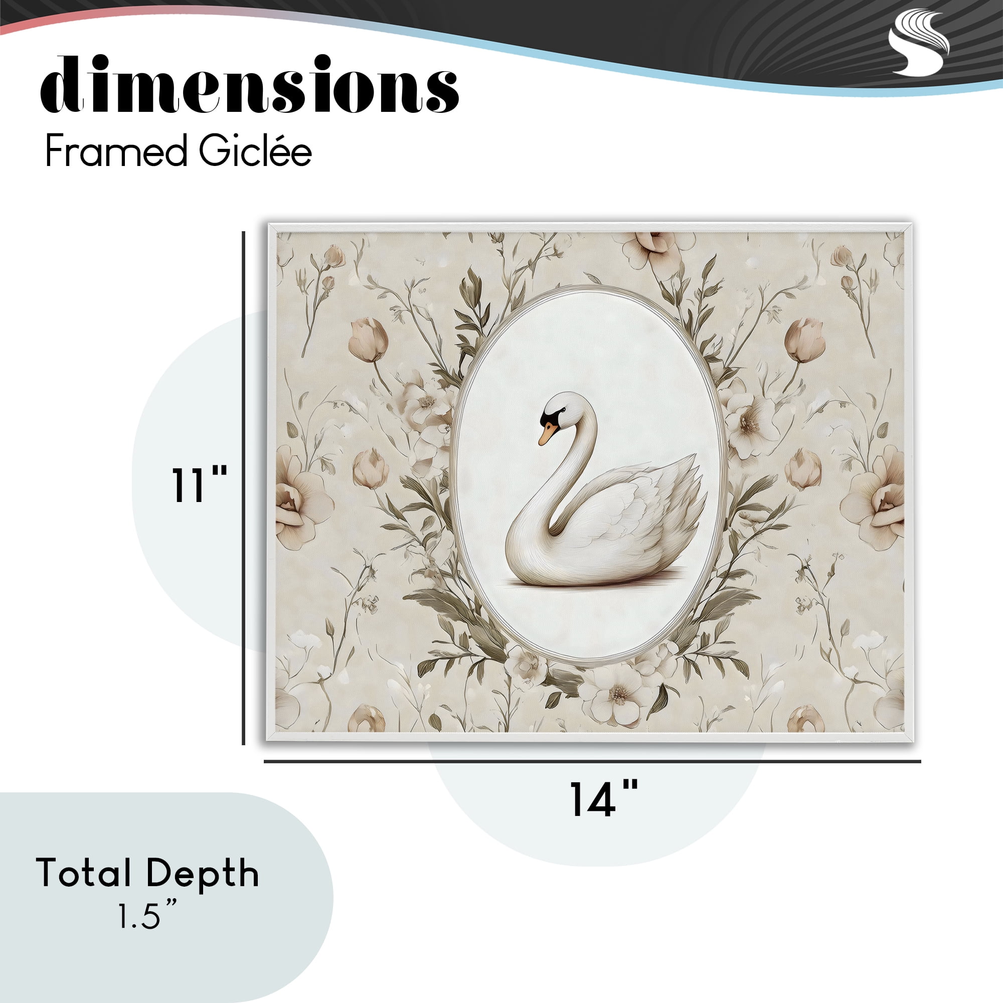 Stupell Industries Swan Vignette in Floral Border White Framed Giclee Art, design by Arlington Prints