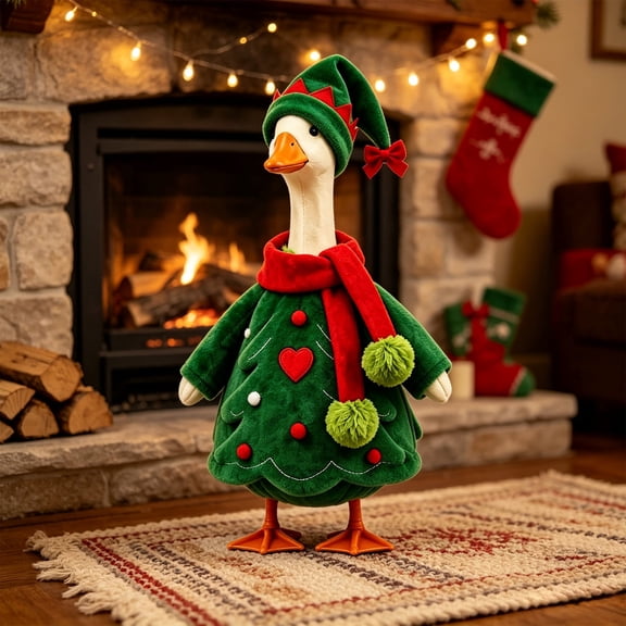 SUORE Christmas Porch Goose Outfits, Cute Winter Porch Goose Clothes, Seasons Costumes for 23" Plastic Goose Statue Patio Yard Garden Lawn Outdoor Decors, Christmas Outdoor Decor