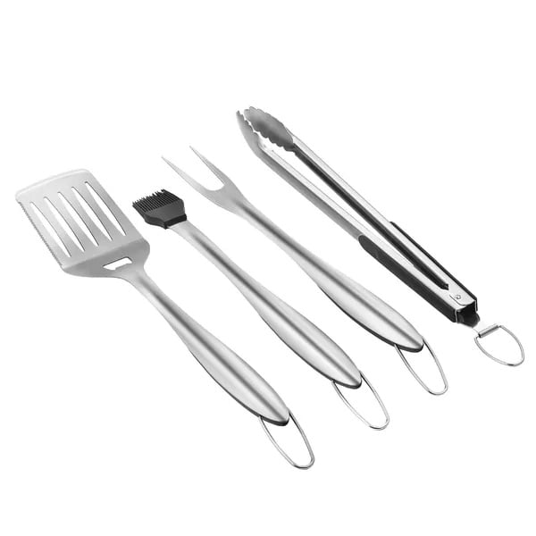 Grilling Accessories, 4PCS BBQ Grill Tool Set, Heavy Duty Stainless Steel Barbecue Tools, Kitchen Utensils with Tong, Spatula, Fork, Brush, for Outdoor Grills