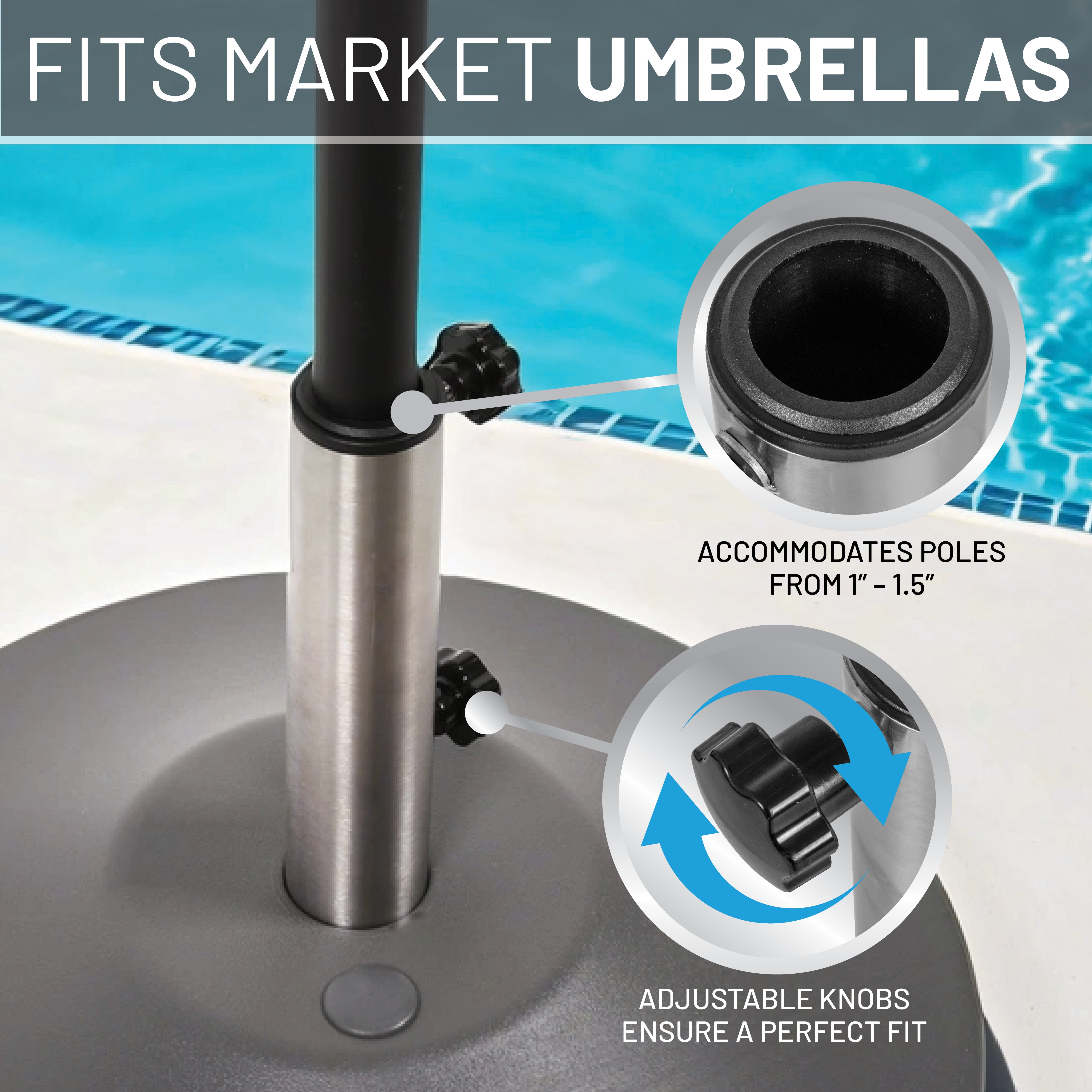 US Weight Free-Standing Fillable Umbrella Base - Rolling Base for Patio Umbrella Stand – Grey