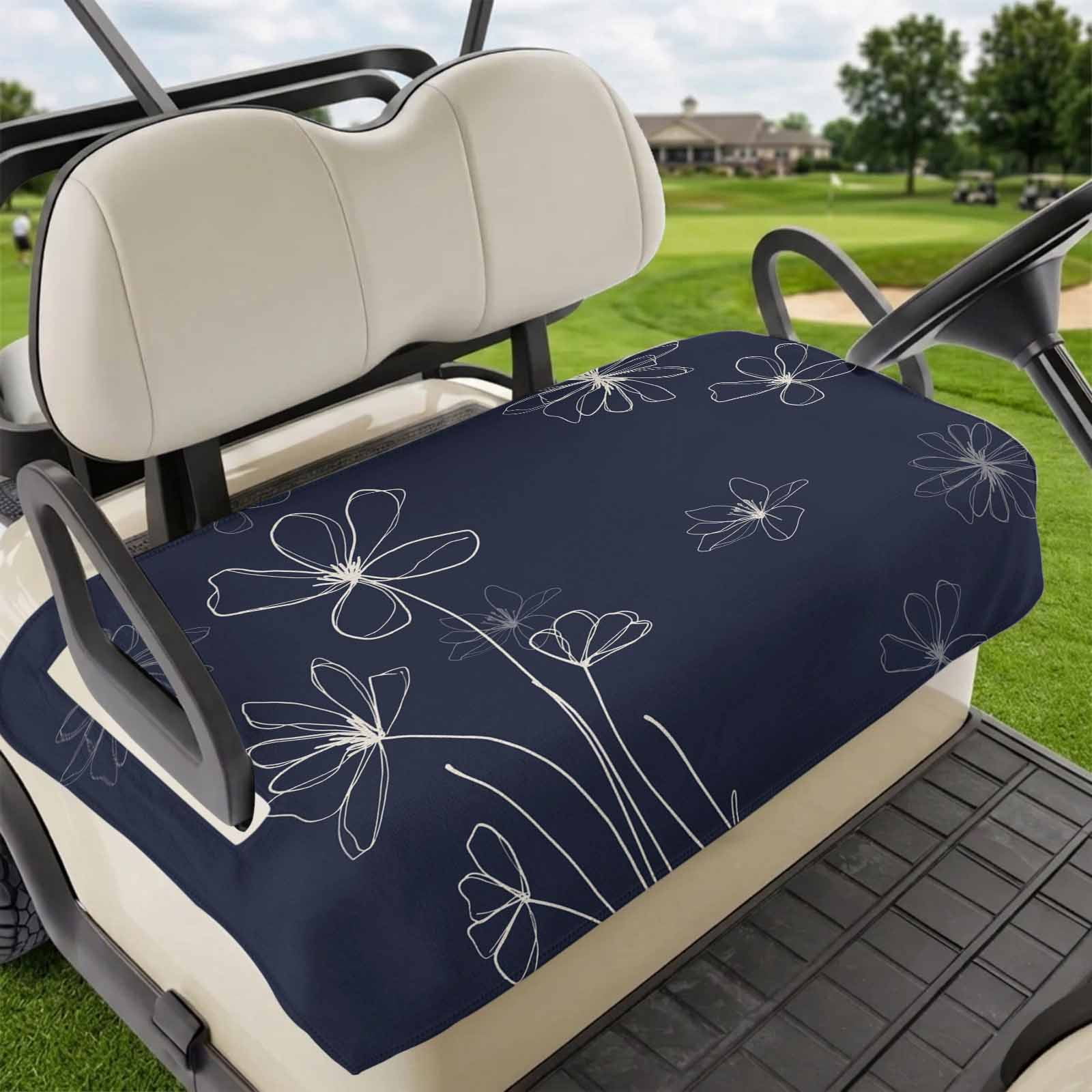 Golf Cart Seat Covers for 2 Seater Navy Blue Soft Microfiber Cart Seat Towel Blanket Spring Flora Absorbent Breathable Non Slip Bench Seats Protector for Golf Course 51 x31