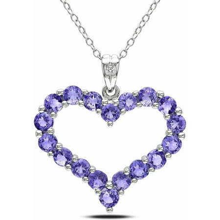 Tangelo 2 Carat T.G.W. Tanzanite and Diamond-Accent Sterling Silver Heart Pendant, 18