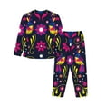 thumbnail image 2 of Goofa Colorful Mexican Printed Women’s 2 Piece Pajama Set Super,Pajamas Women's Long Sleeve Sleepwear Soft Button Down Loungewear Pjs Lounge Set Nightwear-Small, 2 of 9