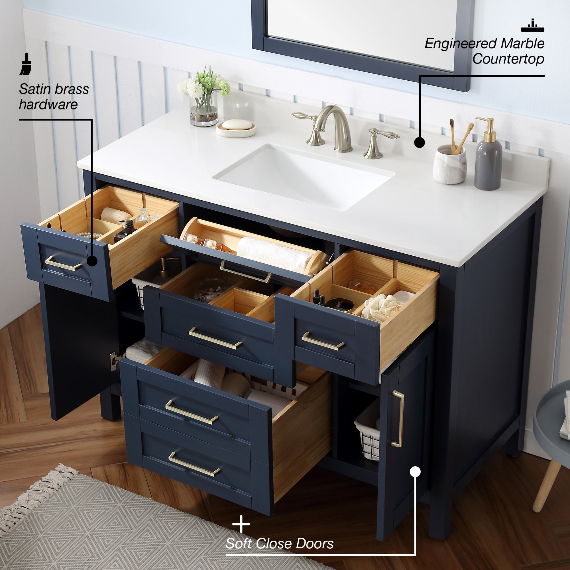 Ove Decors Tahoe 48 W x 21" D Freestanding Bathroom Vanity with Sink, Midnight Blue